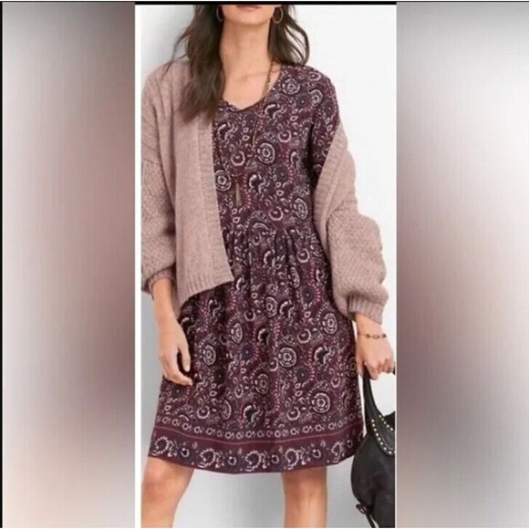 Garnet Hill Dress Size 6 Floral Paisley Peasant Plum 3/4 Sleeve Pockets Bohemian - Picture 3 of 13